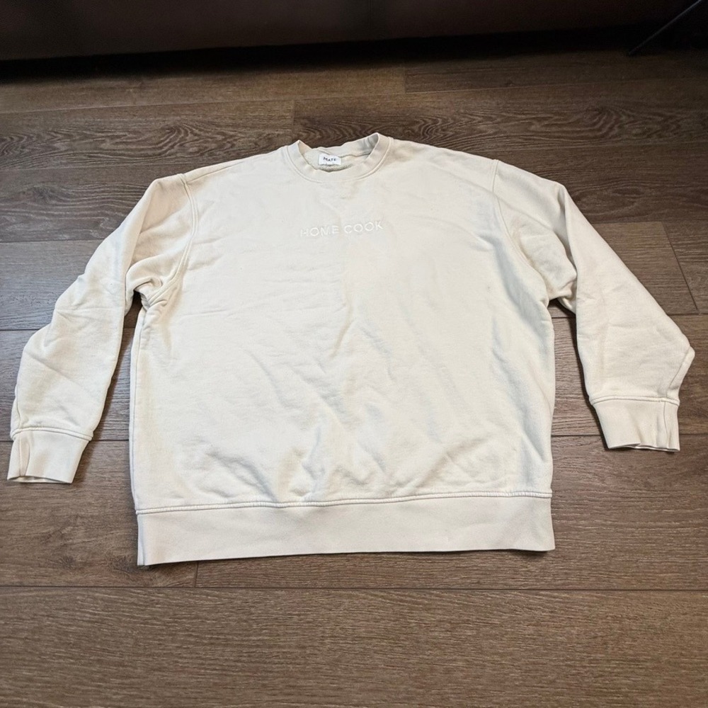 MATE HOME COOK Beige Crewneck Sweatshirt M/L Cozy Comfort Caraway Everyday